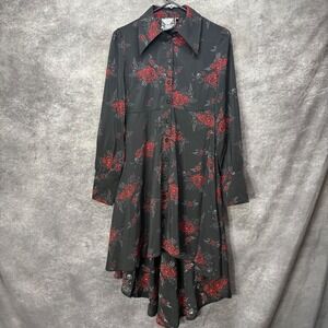 Killstar Pandora Shirt Dress Size S Black Red Floral Hi-Lo Goth Whimsigoth Vamp